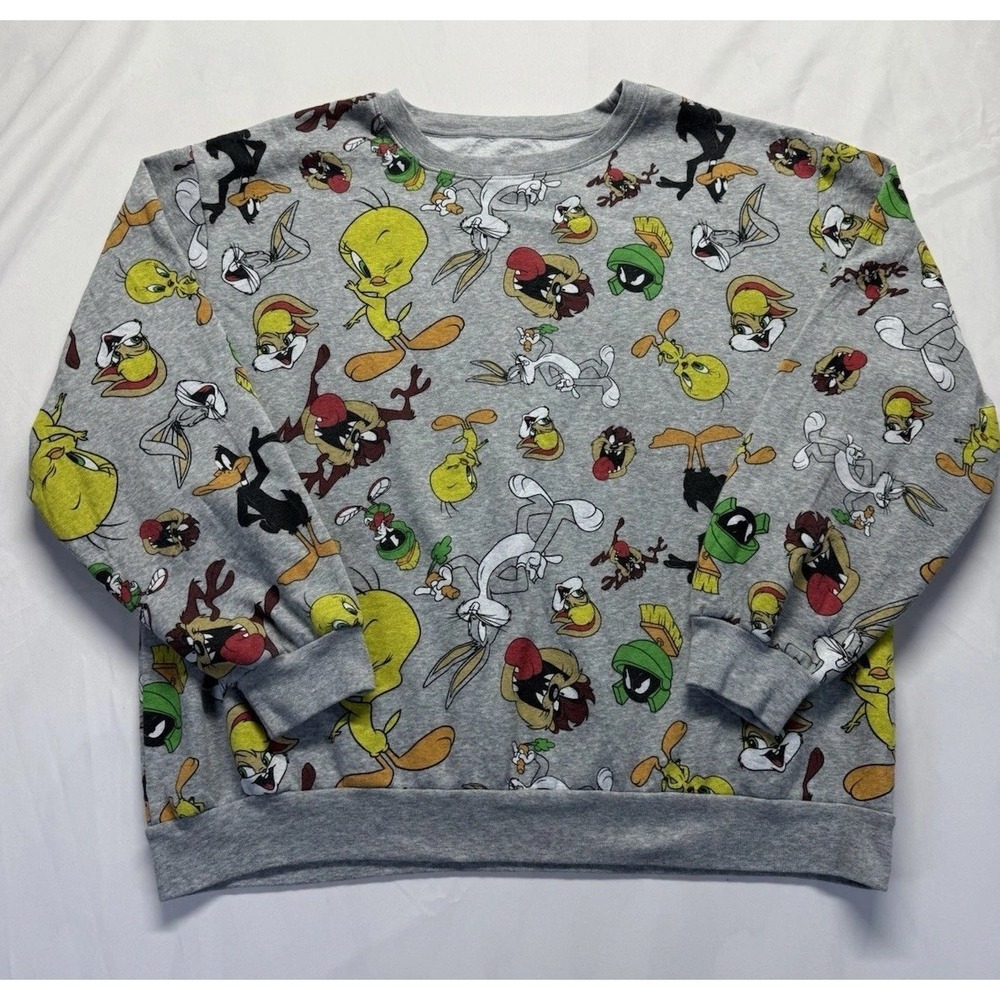 Looney Tunes Crewneck Sweatshirt 3XL All Over Cartoon Bugs Bunny Tweety Marvin